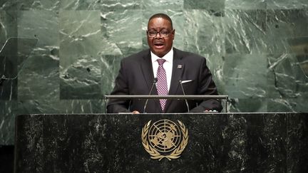 Peter Mutharika s'exprime devant l'Assemblée générale des Nations Unies, à New York (Etats-Unis), le 20 septembre 2016. (WANG YING / NURPHOTO / AFP)