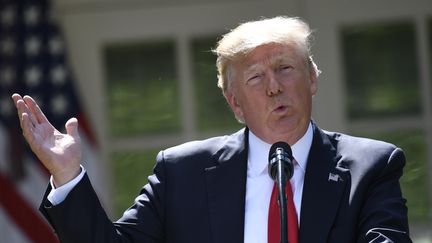 Donald Trump lors d'une conférence de presse à Washington, annonçant que les Etats-Unis sortent de l'accord de Paris sur le climat, le 1er juin 2017. (SAUL LOEB / AFP)