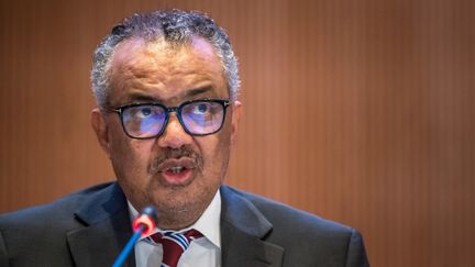 World Health Organization (WHO) Director-General Tedros Adhanom Ghebreyesus in Geneva, Switzerland, on May 27, 2024. (FABRICE COFFRINI / AFP)