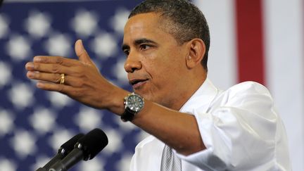 Le pr&eacute;sident am&eacute;ricain Barack Obama lors d'un discours le 27 janvier 2012 &agrave; Ann Arbor dans le Michigan (Etats-Unis). (JEWEL SAMAD / REUTERS)