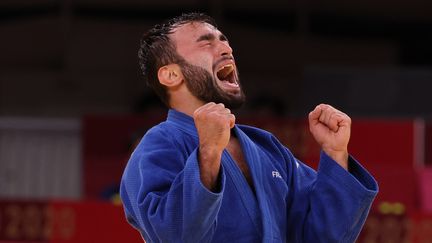 Luka Mkheidze après avoir remporté la médaille de bronze en judo, le samedi 24 juillet (JACK GUEZ / AFP)