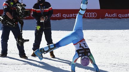 La joie de la Slov&egrave;ne Tina Maze apr&egrave;s avoir remport&eacute; le titre de championne du monde de&nbsp;super-combin&eacute; &agrave; Beaver Creek (Colorado, Etats)Unis), le 9 f&eacute;vrier 2015. (MARK RALSTON / AFP)