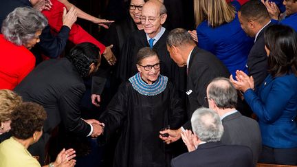 Ruth Bader Ginsburg, juge à la Cour suprême, arrive pour le discours sur l'état de l'Union du président Barack Obama au Capitole, le 20 janvier 2015. (BILL CLARK / CQ-ROLL CALL, INC.)