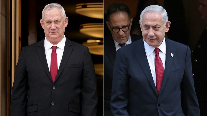 Le leader de l'opposition et ancien ministre de la Défense israélien, Benny Gantz, et le Premier ministre Benyamin Nétanyahou. (WIN MCNAMEE , ISABEL INFANTES / GETTY IMAGES NORTH AMERICA / AFP)