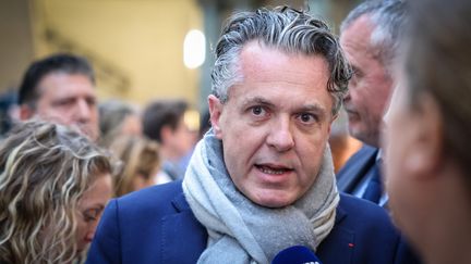 Le ministre de la Transition écologique Christophe Béchu assiste à une conférence de presse d'Emmanuel Macron, le 12 juin 2024 à Paris. (FRED DUGIT / MAXPPP)