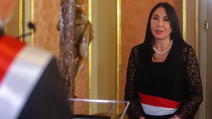 La&nbsp;ministre des affaires étrangères Elizabeth Astete lors de la cérémonie d'inauguration du nouveau cabinet du président Francisco Sagasti, au palais présidentiel de Lima, le 18 novembre 2020.&nbsp; (LUIS IPARRAGUIRE / PERUVIAN PRESIDENCY / AFP)