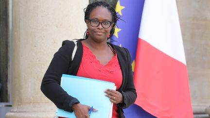 La porte-parole du gouvernement Sibeth Ndiaye, mercredi 2 octobre 2019 à l'Elysée à l'issue du Conseil des ministres. (LUDOVIC MARIN / AFP)