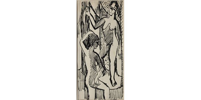 Ernst Ludwig Kirchner Femmes nues. Plume et encre de Chine noire. Dessin de la collection Hebey vendu par la maison Camard à Drouot le 27 mars 2012
 (-)