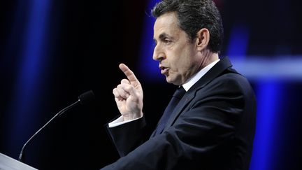 Nicolas Sarkozy s'exprime devant 10 000 &agrave; 15 000 militants r&eacute;unis &agrave; Marseille, le 19 f&eacute;vrier 2012. (LIONEL BONAVENTURE / AFP)