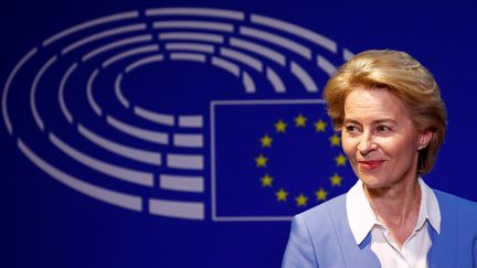 Ursula von der Leyen lors d'une conférence de presse à Bruxelles, le 10 juillet 2019. (FRANCOIS LENOIR / REUTERS)