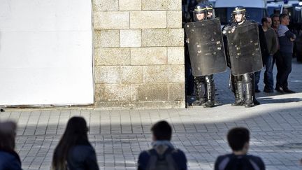 Des gendarmes s'opposent aux manifestants contre la loi Travail &nbsp;Nantes ( Loire-Atlantique), le 3 mai 2016. (LOIC VENANCE / AFP)