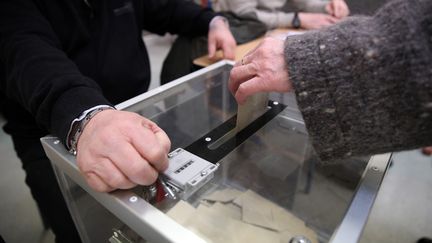 Un &eacute;lecteur place son bulletin dans l'urne &agrave; Lille (Nord), le 29 mars 2015. (THIERRY THOREL / CITIZENSIDE.COM / AFP)