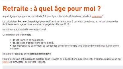 Capture &eacute;cran du calculateur d'&acirc;ge de d&eacute;part &agrave; la retraite, le 11 septembre 2013. (MINISTÈRE DES AFFAIRES SOCIALES ET DE LA SANTE)