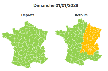 Les prévisions de trafic sur les routes pour le 1er janvier 2023. (BISON FUTE)