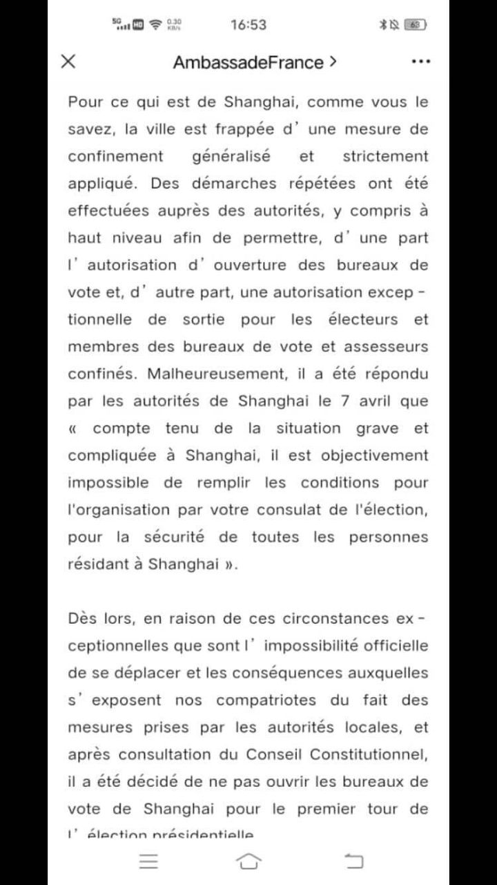 Une partie du message de l'ambassade de France en Chine envoyé ax ressortissants français, le 8 avril 2022. (DR)