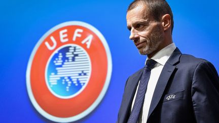 Aleksandr Ceferin, président de l'UEFA, lors d'une conférence de presse le 4 décembre 2019. (FABRICE COFFRINI / AFP)