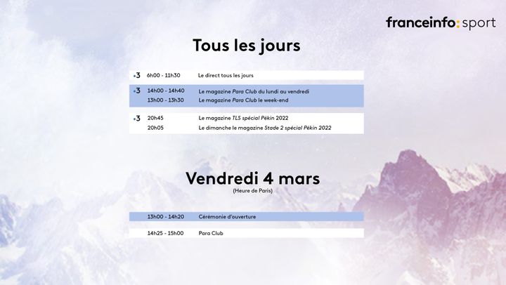 Jeux paralympiques d'hiver de Pékin : le programme du vendredi 4 mars. (franceinfo: sport)