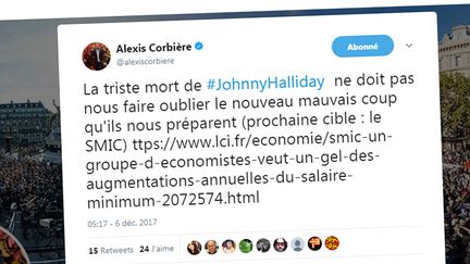 Capture d'écran du tweet polémique d'Alexis Corbière, le 6 décembre 2017. (TWITTER.COM)