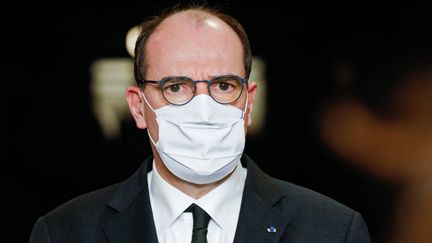 Le Premier ministre, Jean Castex, lors d'une visite à l'hôpital de La Pitié-Salpêtrière, le 12 mars 2021 à Paris.&nbsp; (GEOFFROY VAN DER HASSELT / AFP)