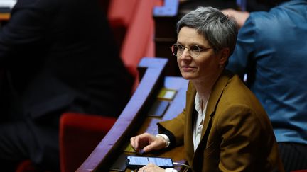 La député Europe-Ecologie-Les Verts, Sandrine Rousseau, lors des questions à l'Assemblée, à Paris, le 17 janvier 2023. (THOMAS SAMSON / AFP)