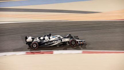 Pierre Gasly lors de la deuxième séance d'essais libres sur le circuit de Sakhir, le 18 mars 2022 à Barhein. (XAVI BONILLA /  DPPI via AFP)