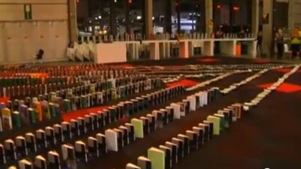 Séquence spectaculaire de "livres-dominos" à Anvers... (4 novembre 2013)
 (Capture image YouTube)