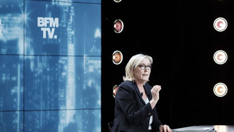 Marine Le Pen, National Rally MP, on the set of BFM TV, February 3, 2019. (ARNAUD DUMONTIER / MAXPPP)