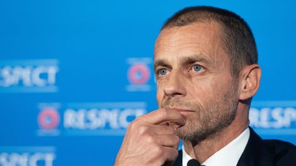 Le président de l'UEFA,&nbsp;Aleksander Ceferin, le 19 avril 2021. (RICHARD JUILLIART / UEFA / AFP)