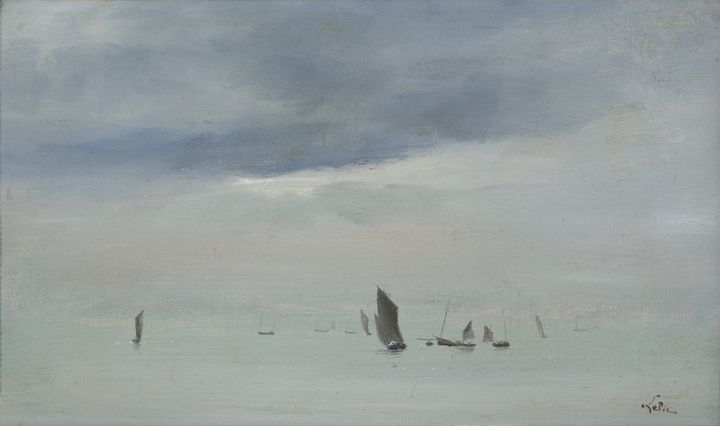 "Marine, voiles sur la mer", Ludovic Lepic, vers 1875. (REGION NORMANDIE)