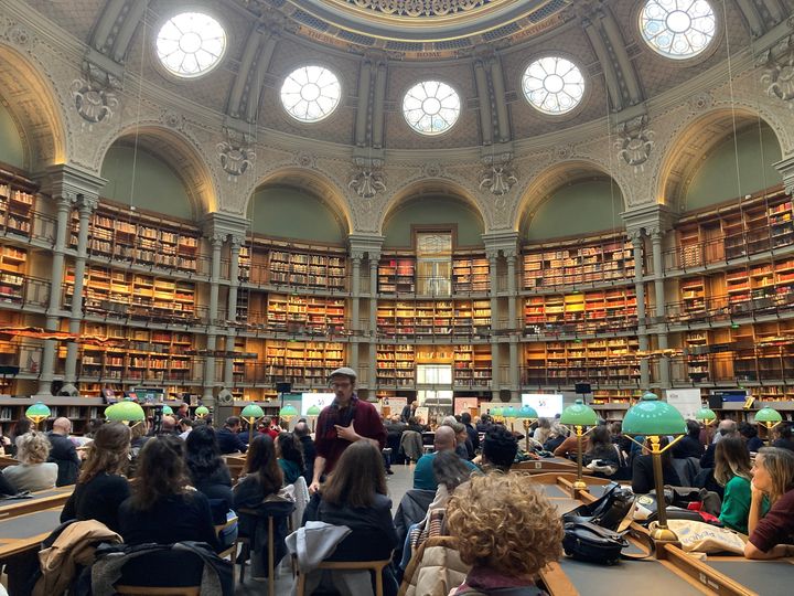 Conférence de presse organisée dans la grande salle ovale de la BNF Richelieu, à Paris. (LAURENCE HOUOT / FRANCEINFO CULTURE)