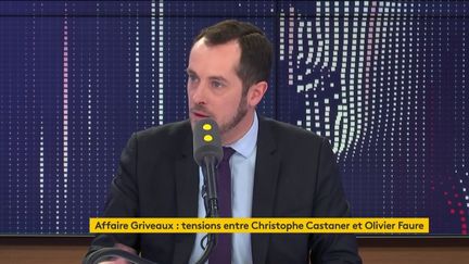 Nicolas Bay, député européen du Rassemblement national, était l’invité du "8h30 franceinfo" du jeudi 20 février (capture écran). (FRANCEINFO / RADIOFRANCE)