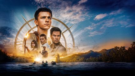 Affiche de "Uncharted",&nbsp;de Ruben Fleischer, avec Mark Wahlberg, Tom Holland, Antonio Banderas, Sophia Taylor Ali, sortie le 16 février 2022 en France (COLUMBIA PICTURES - ATLAS ENTERT / COLLECTION CHRISTOPHEL VIA AFP)