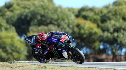 Fabio Quartararo (Yamaha) a chuté à cinq tours de l'arrivée, dimanche 7 novembre en Algarve. (NUNO VEIGA / LUSA)