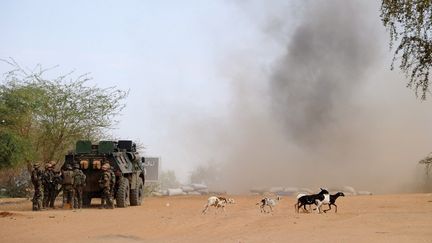 Des soldats fran&ccedil;ais font exploser une mine au nord de&nbsp;Gao (Mali), le 10 f&eacute;vrier 2013. (PASCAL GUYOT / AFP)