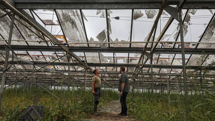 Une serre en verre détruite par un orage de grêle dans les Pyrénées, le 21 juin 2022. (A TORRENT / MAXPPP)