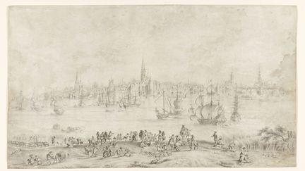 "Une vue d'Anvers au delà de l'Escaut" 1680,  Plume et encre indienne sur vélin
 (Fitzwilliam Museum , Cambridge)