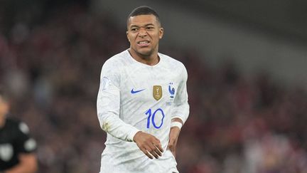 L'attaquant français Kylian Mbappé durant le match de Ligue des nations entre l'équipe de France et le Danemark, dimanche 25 septembre à Copenhague.&nbsp; (ULRIK PEDERSEN / NurPhoto via AFP)