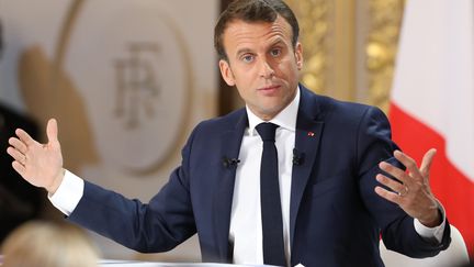 Emmanuel Macron, le 25 avril 2019,&nbsp;à Paris.&nbsp; (LUDOVIC MARIN / AFP)