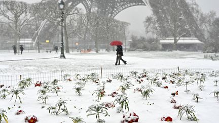 Le Champs de mars enneigé, le 22 janvier 2019.&nbsp; (MUSTAFA YALCIN / AFP)