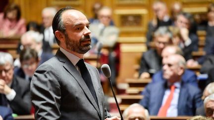 Le Premier ministre, Edouard Philippe, le 14 février 2019 au Sénat. (DANIEL PIER / NURPHOTO / AFP)