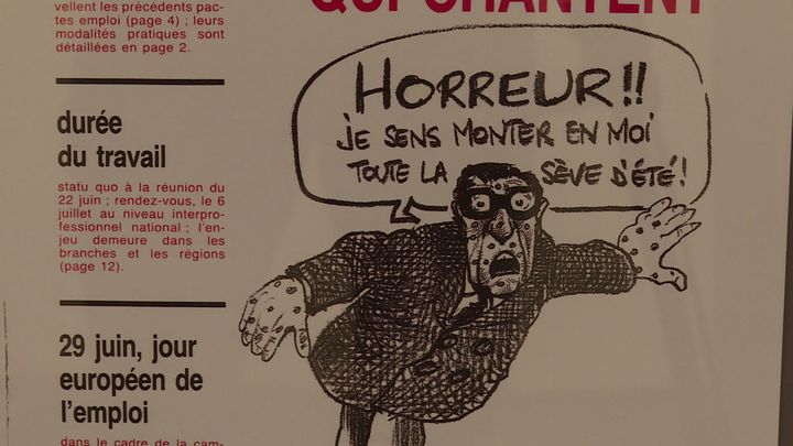 Dessin de Daullé,&nbsp;en une de&nbsp;"Syndicalisme Hebdo" de la CFDT du 25 juin 1981. (CAPTURE D'ÉCRAN FRANCE 3)