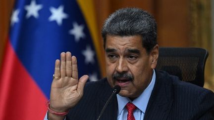 Nicolas Maduro prend la parole lors d'une conférence de presse auprès des médias internationaux, à Caracas (Venezuela), le 31 juillet 2024. (FEDERICO PARRA / AFP)