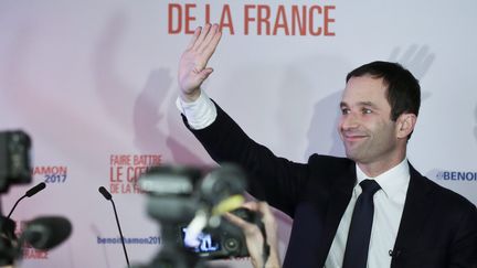 Benoît Hamon, le 22 janvier 2017 à Paris au soir de sa victoire au premier tour de la primaire de la gauche. (MAXPPP)