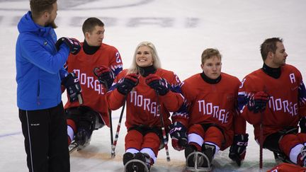 Lena Schröder, seule femme hockeyeuse sur luge, engagée aux Jeux paralympiques. (ED JONES / AFP)