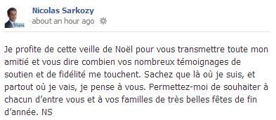 Les v&oelig;ux de Nicolas Sarkozy, "lik&eacute;s" (aim&eacute;s) plus de 794 000 fois une heure apr&egrave;s leur publication, lundi 24 d&eacute;cembre. (FACEBOOK)