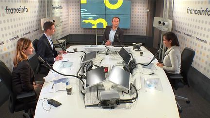 Le plateau des informés du matin du 21 octobre 2021 : Nathalie Mauret, Jean-Baptiste Marteau, Marc Fauvelle et Neïla Latrous (G à D). (FRANCEINFO / RADIO FRANCE)