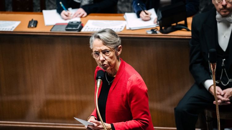 La Première ministre Elisabeth Borne à l'Assemblée nationale, à Paris, le 29 novembre 2022. (XOSE BOUZAS / HANS LUCAS / AFP)