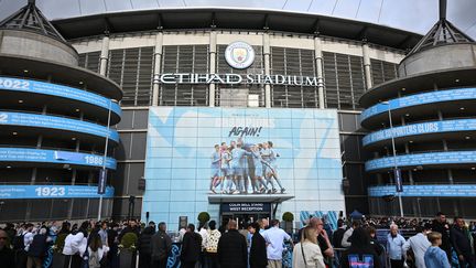 Het Etihad Stadion van Manchester City, 17 mei 2023, vóór de Champions League-wedstrijd tegen Real Madrid. (Paul Ellis/AFP)