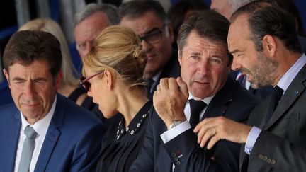 Christian Estrosi et Edouard Philippe (à droite) à Nice (Alpes-Maritimes) le 14 juillet 2018. Ils tiennent un meeting commun mercredi 1er décembre 2021 (VALERY HACHE / AFP)