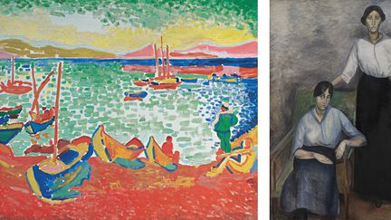 André Derain - A gauche, "Bateaux dans le port de Collioure", 1905, Collection Fondation Merzbacher - A droite "Les Deux soeurs", 1914, Statens Museum for Kunst, Copenhague. Don Johannes Rump 1928
 (A gauche © Adagp, Paris 2017 - A droite © Adagp, Paris 2017)